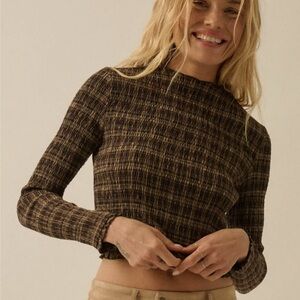 Promesa Women's Brown Plaid Long Sleeve Top